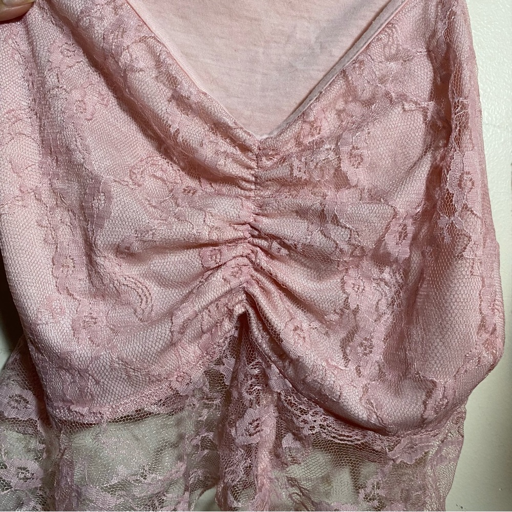 Pink Lace Ruched Cami Top - Picture 2 of 3